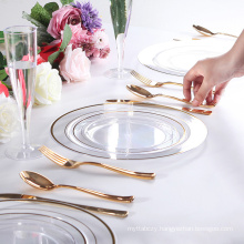 225-piece Gold Disposable Dinnerware Set Tableware Plastic Dinner Plates Disposable Silverware Cutlery Set